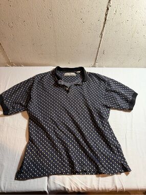 Vintage M.E. Sport Polo Shirt Mens Large Blue Geometric Diamond Print 90s Golf